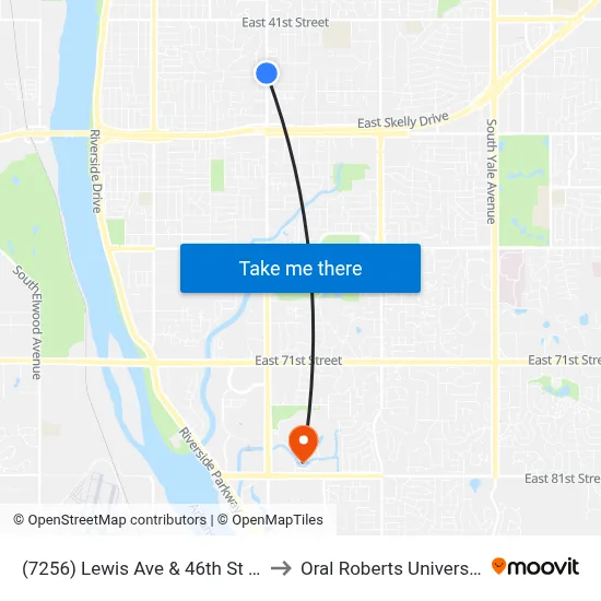 (7256) Lewis Ave & 46th St Sb to Oral Roberts University map