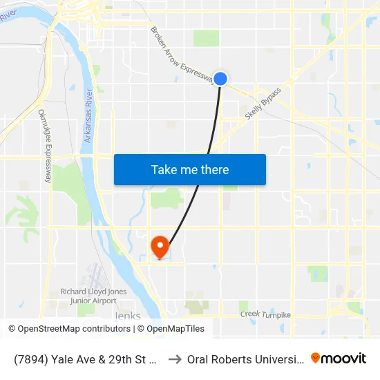 (7894) Yale Ave & 29th St Nb to Oral Roberts University map