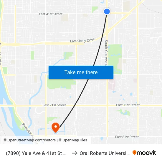 (7890) Yale Ave & 41st St Nb to Oral Roberts University map