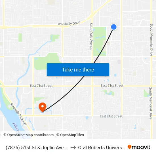 (7875) 51st St & Joplin Ave Eb to Oral Roberts University map