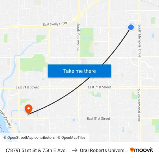 (7879) 51st St & 75th E Ave Eb to Oral Roberts University map