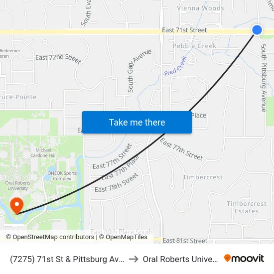 (7275) 71st St & Pittsburg Ave Wb to Oral Roberts University map