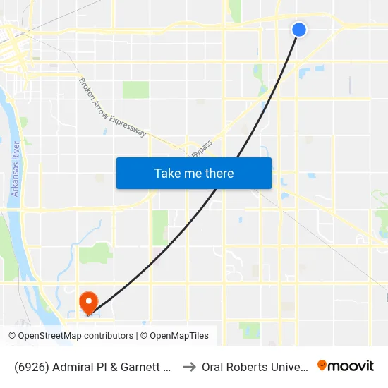 (6926) Admiral Pl & Garnett Rd Eb to Oral Roberts University map
