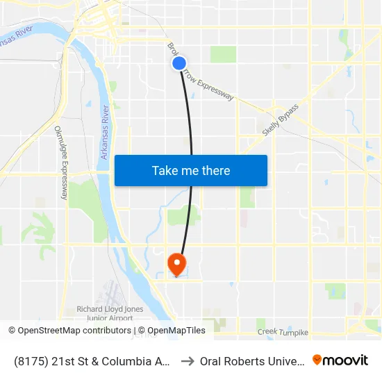 (8175) 21st St & Columbia Ave  Wb to Oral Roberts University map