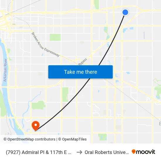 (7927) Admiral Pl & 117th E Ave Eb to Oral Roberts University map
