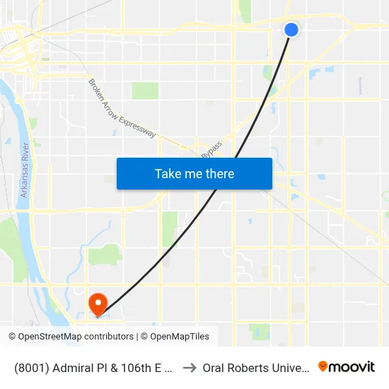(8001) Admiral Pl & 106th E Pl Wb to Oral Roberts University map