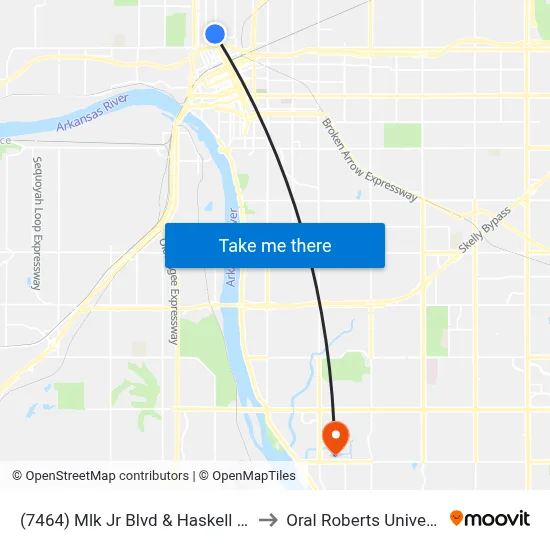 (7464) Mlk Jr Blvd & Haskell Pl Sb to Oral Roberts University map