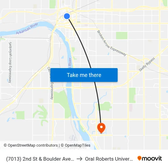 (7013) 2nd St & Boulder Ave Eb to Oral Roberts University map