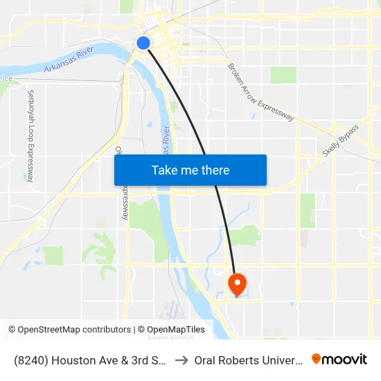 (8240) Houston Ave & 3rd St Nb to Oral Roberts University map