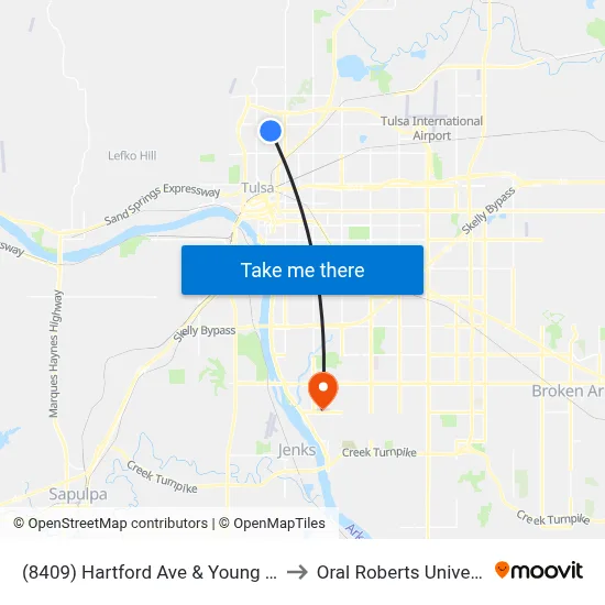 (8409) Hartford Ave & Young Pl Sb to Oral Roberts University map