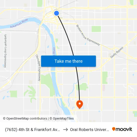 (7652) 4th St & Frankfort Ave Eb to Oral Roberts University map