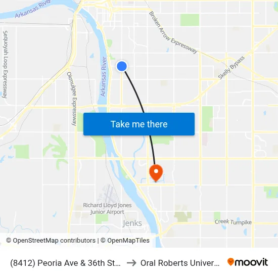 (8412) Peoria Ave & 36th St Nb to Oral Roberts University map