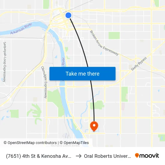 (7651) 4th St & Kenosha Ave Eb to Oral Roberts University map