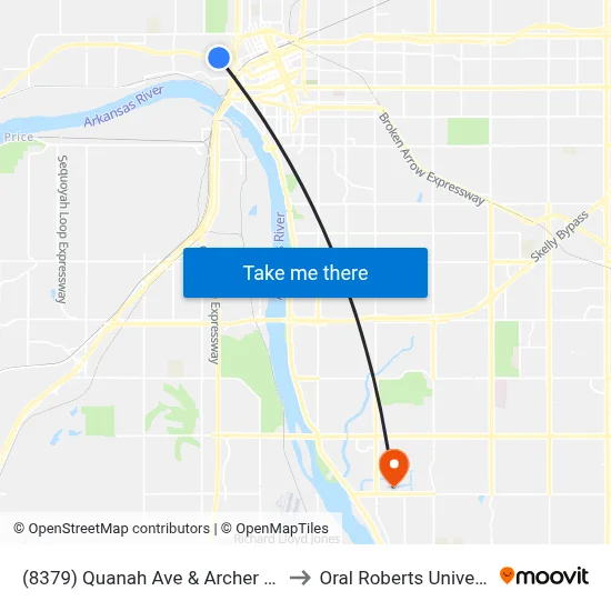 (8379) Quanah Ave & Archer St Nb to Oral Roberts University map