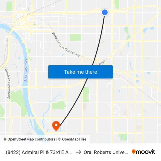 (8422) Admiral Pl & 73rd E Ave Eb to Oral Roberts University map