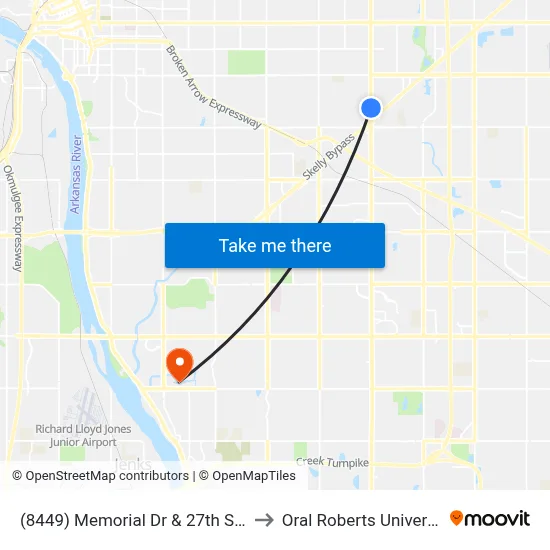(8449) Memorial Dr & 27th St Sb to Oral Roberts University map