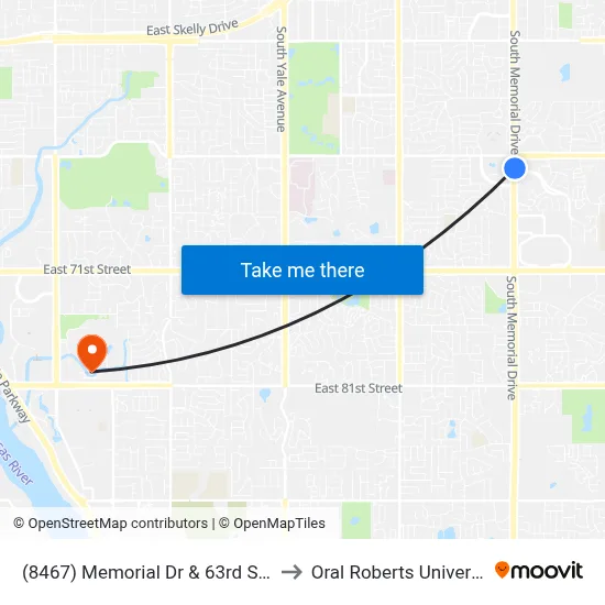 (8467) Memorial Dr & 63rd St Nb to Oral Roberts University map