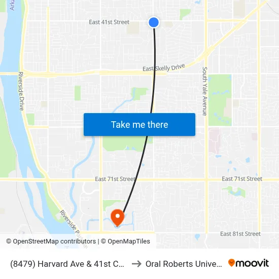 (8479) Harvard Ave & 41st Cvs Nb to Oral Roberts University map