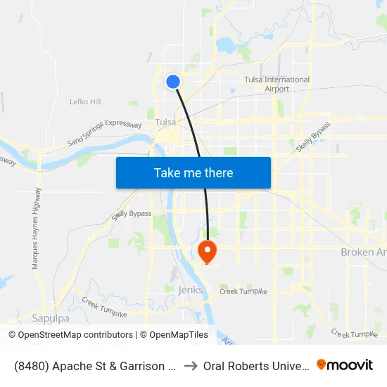 (8480) Apache St & Garrison Pl Wb to Oral Roberts University map