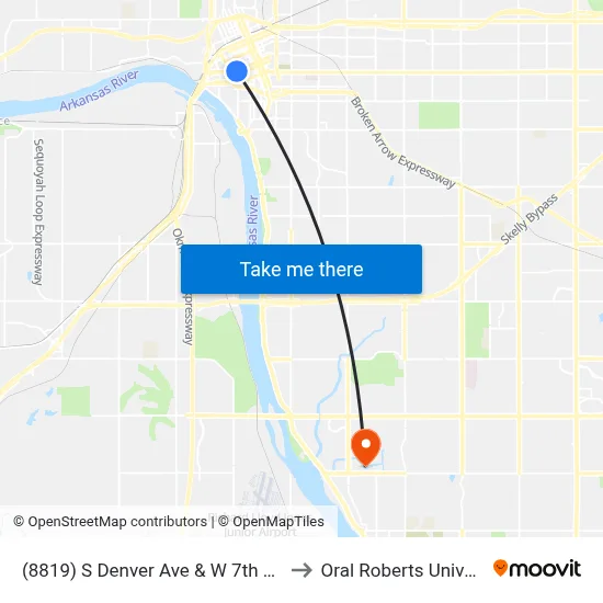 (8819) S Denver Ave & W 7th St S Sb to Oral Roberts University map
