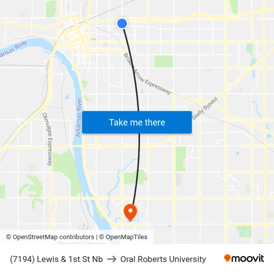 (7194) Lewis & 1st St Nb to Oral Roberts University map