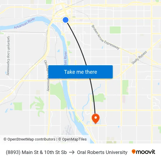 (8893) Main St & 10th St Sb to Oral Roberts University map