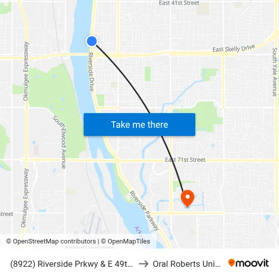 (8922) Riverside Prkwy & E 49th St S Nb to Oral Roberts University map
