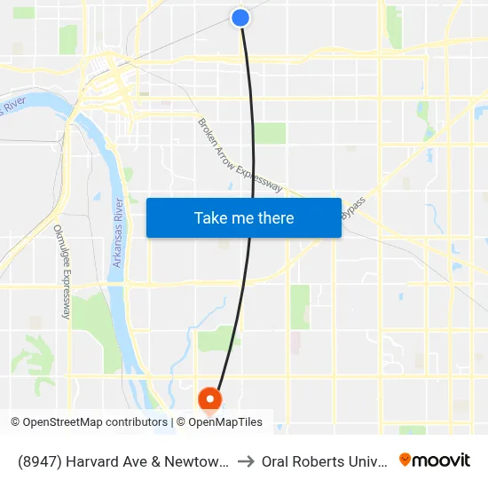 (8947) Harvard Ave & Newtown St Sb to Oral Roberts University map