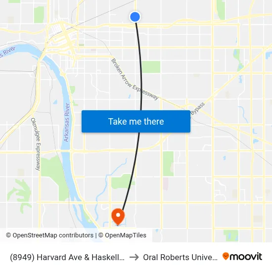 (8949) Harvard Ave & Haskell Pl Sb to Oral Roberts University map