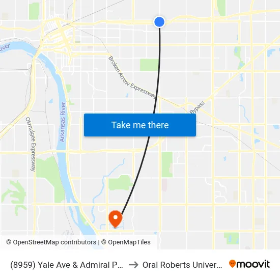 (8959) Yale Ave & Admiral Pl Sb to Oral Roberts University map