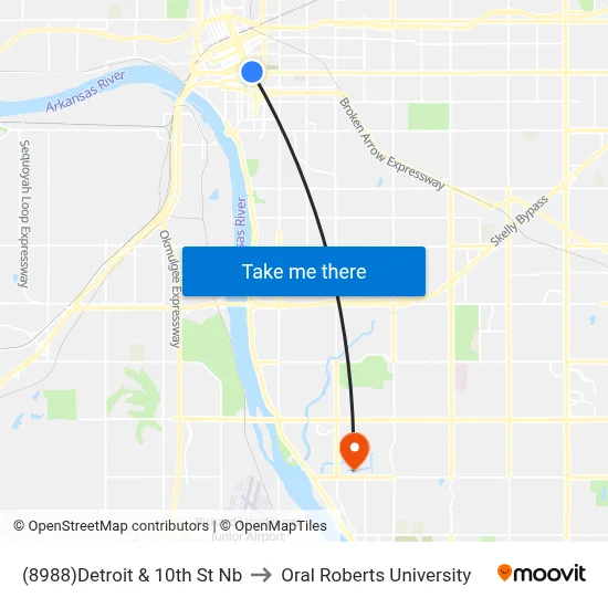 (8988)Detroit & 10th St Nb to Oral Roberts University map