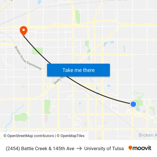 (2454) Battle Creek & 145th Ave to University of Tulsa map