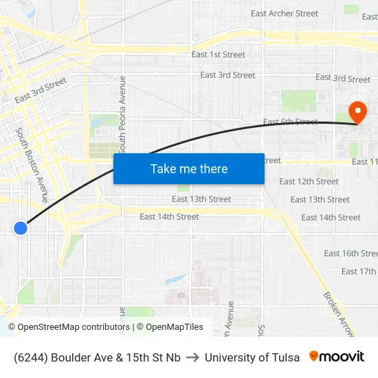 (6244) Boulder Ave & 15th St Nb to University of Tulsa map