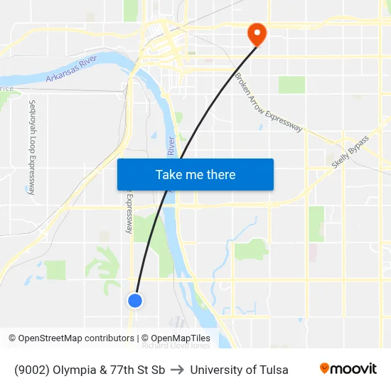 (9002) Olympia & 77th St Sb to University of Tulsa map