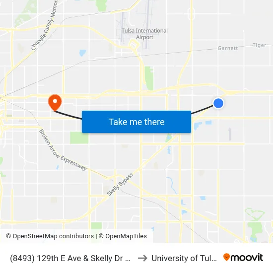 (8493) 129th E Ave & Skelly Dr Nb to University of Tulsa map
