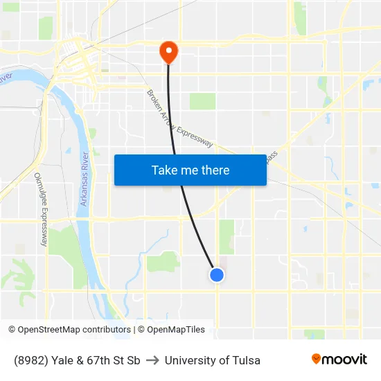(8982) Yale & 67th St Sb to University of Tulsa map