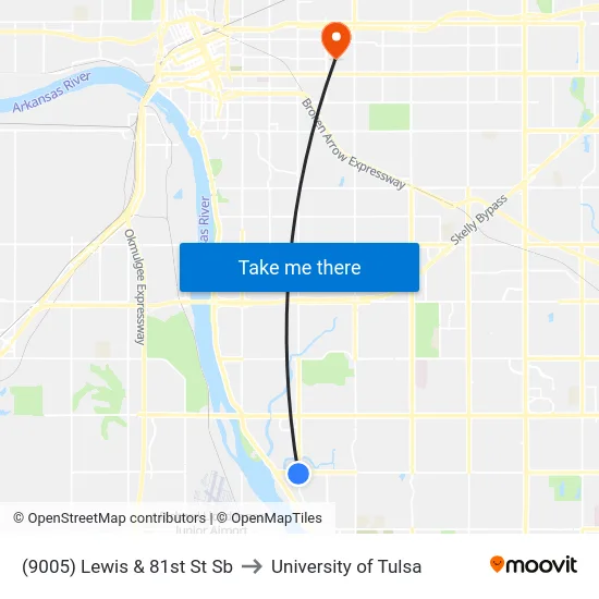 (9005) Lewis & 81st St Sb to University of Tulsa map