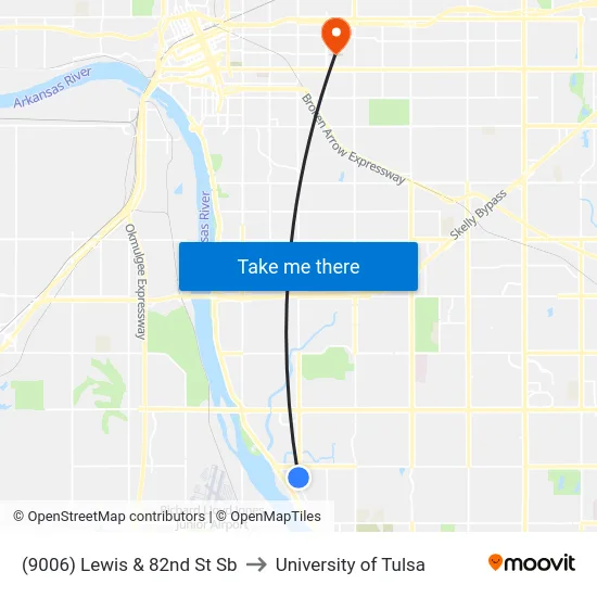 (9006) Lewis & 82nd St Sb to University of Tulsa map