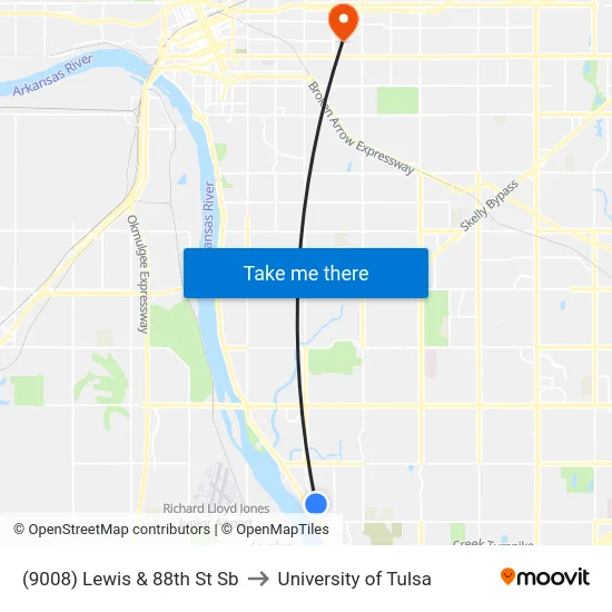 (9008) Lewis & 88th St Sb to University of Tulsa map