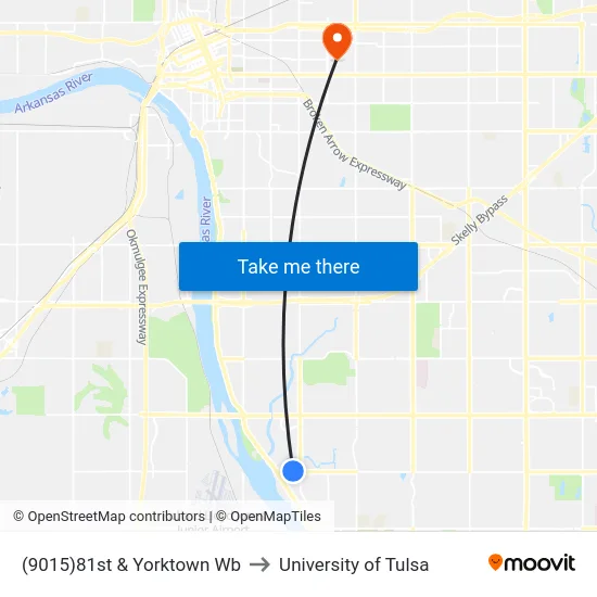(9015)81st & Yorktown Wb to University of Tulsa map