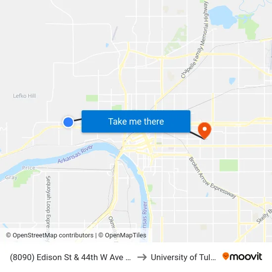 (8090) Edison St & 44th W Ave Eb to University of Tulsa map