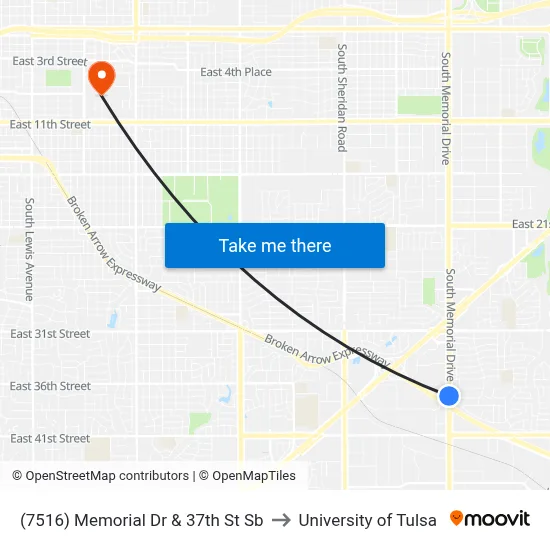 (7516) Memorial Dr &  37th St Sb to University of Tulsa map