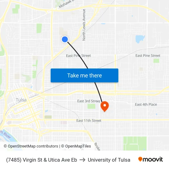 (7485) Virgin St & Utica Ave Eb to University of Tulsa map