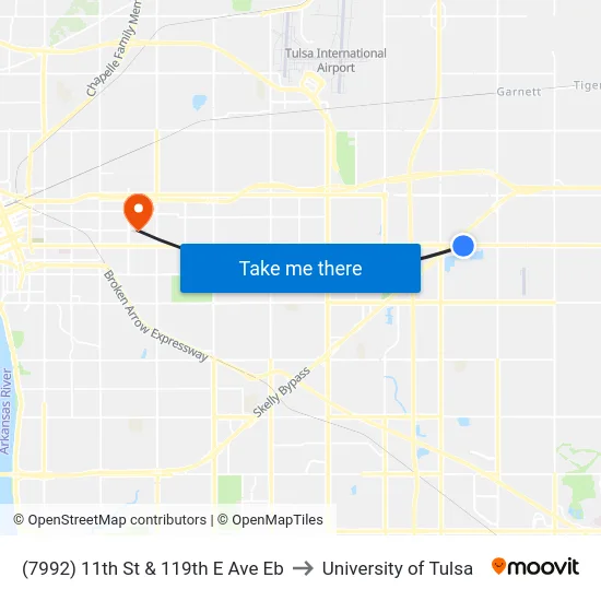 (7992) 11th St & 119th E Ave Eb to University of Tulsa map