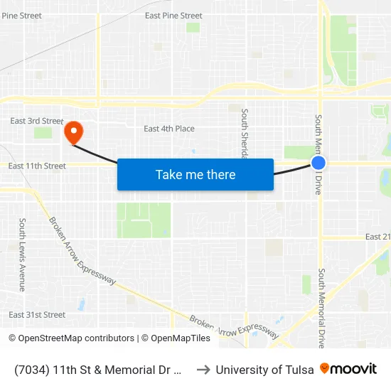 (7034) 11th St & Memorial Dr Wb to University of Tulsa map