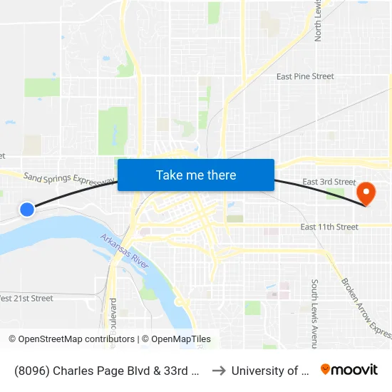 (8096) Charles Page Blvd & 33rd W Ave Eb to University of Tulsa map