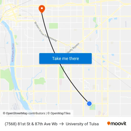 (7568) 81st St & 87th Ave Wb to University of Tulsa map