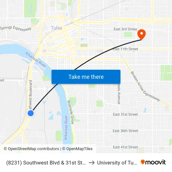 (8231) Southwest Blvd & 31st St Nb to University of Tulsa map