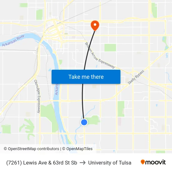 (7261) Lewis Ave & 63rd St Sb to University of Tulsa map
