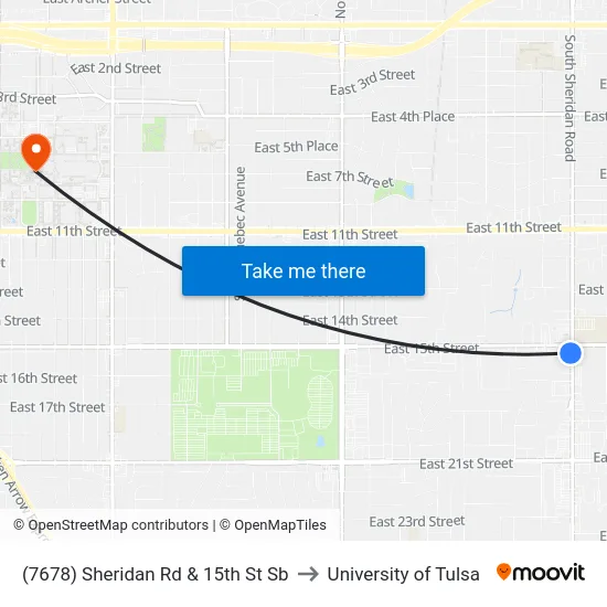 (7678) Sheridan Rd & 15th St Sb to University of Tulsa map